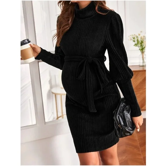 Maternity Ribbed Turtleneck Sweater Dress - Picture 12 of 13